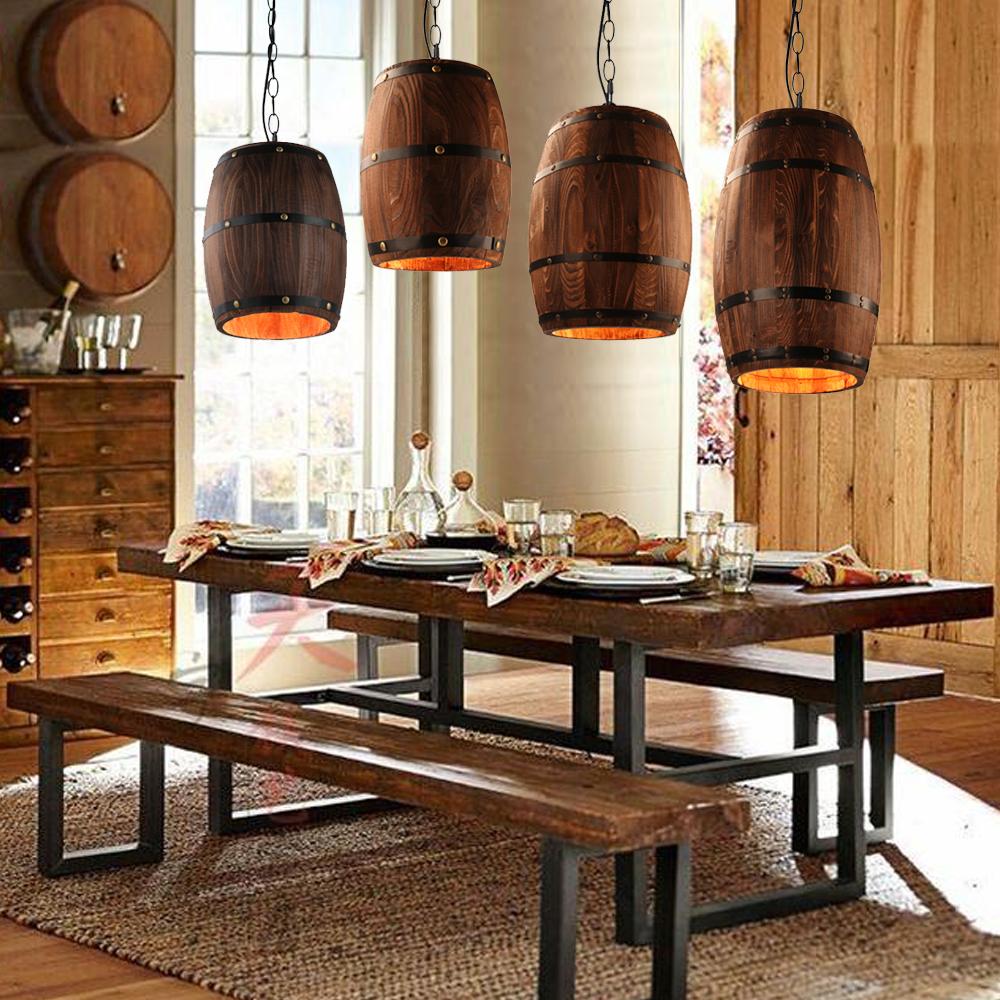 Erato - Hanging Wooden Wine Barrel Light